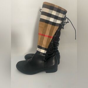 Vintage Style Plaid & Leather Lace-Up Tall Boots